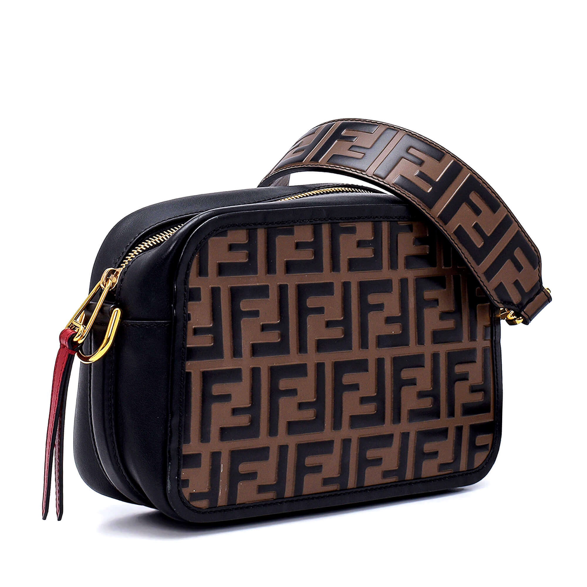 Fendi Brown Leather FF Embossed Camera Bag